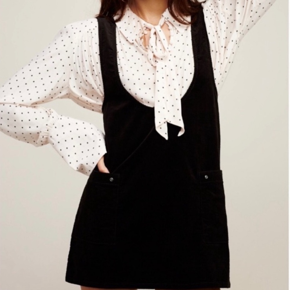 Free People Devoted To You Corduroy Overall Dress in Black Size 4